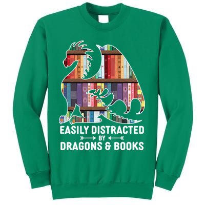 Easily Distracted By Dragons and Books Fantasy Book Lover Sweatshirt