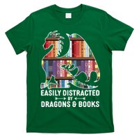 Easily Distracted By Dragons and Books Fantasy Book Lover T-Shirt