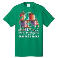 Easily Distracted By Dragons and Books Fantasy Book Lover Tall T-Shirt