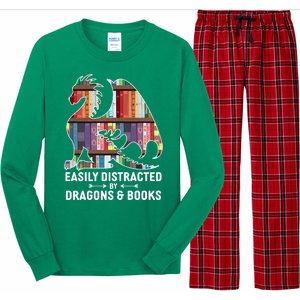 Easily Distracted By Dragons and Books Fantasy Book Lover Long Sleeve Pajama Set