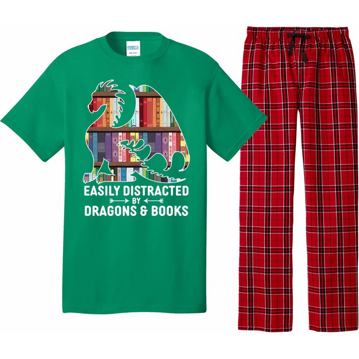 Easily Distracted By Dragons and Books Fantasy Book Lover Pajama Set