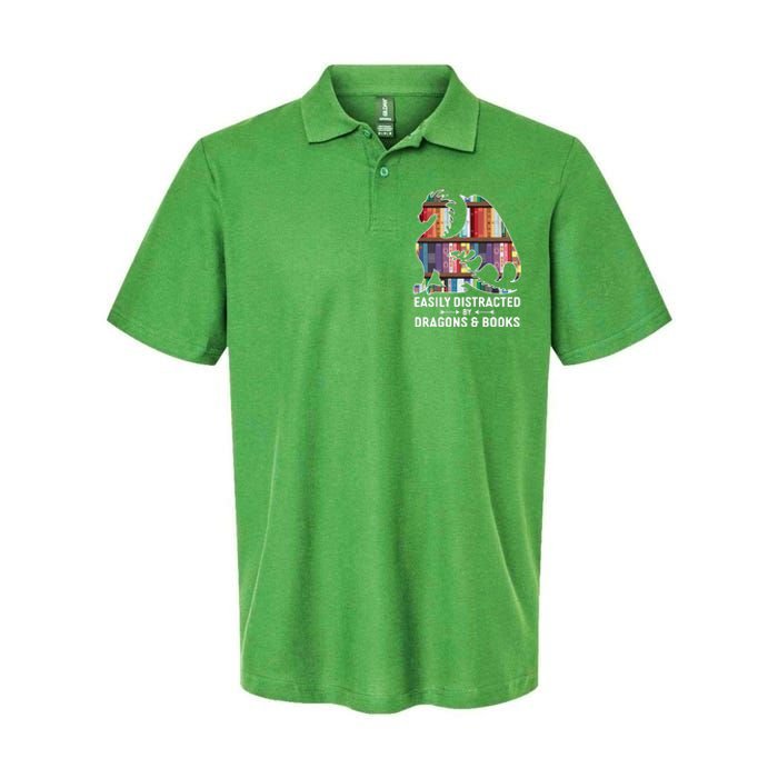 Easily Distracted By Dragons and Books Fantasy Book Lover Softstyle Adult Sport Polo