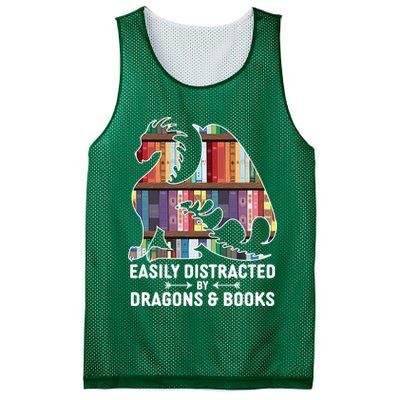 Easily Distracted By Dragons and Books Fantasy Book Lover Mesh Reversible Basketball Jersey Tank