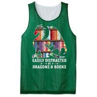 Easily Distracted By Dragons and Books Fantasy Book Lover Mesh Reversible Basketball Jersey Tank