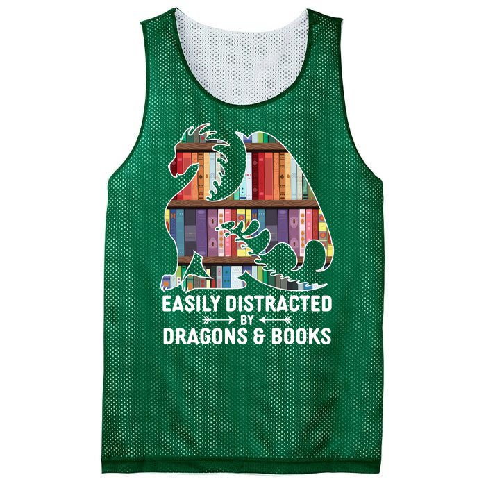 Easily Distracted By Dragons and Books Fantasy Book Lover Mesh Reversible Basketball Jersey Tank