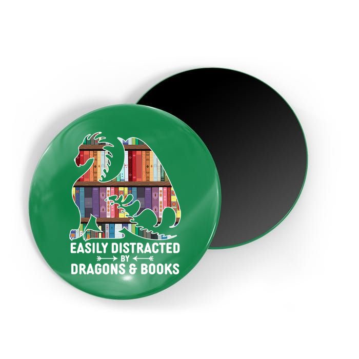 Easily Distracted By Dragons and Books Fantasy Book Lover Magnet