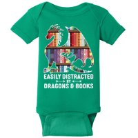 Easily Distracted By Dragons and Books Fantasy Book Lover Baby Bodysuit
