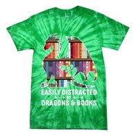 Easily Distracted By Dragons and Books Fantasy Book Lover Tie-Dye T-Shirt