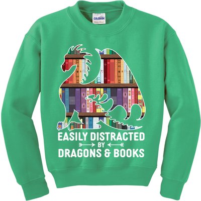 Easily Distracted By Dragons and Books Fantasy Book Lover Kids Sweatshirt