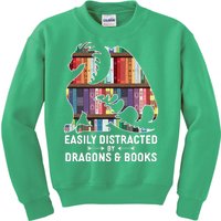 Easily Distracted By Dragons and Books Fantasy Book Lover Kids Sweatshirt