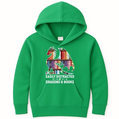 Easily Distracted By Dragons and Books Fantasy Book Lover Kids Hoodie