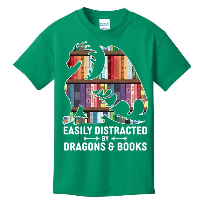 Easily Distracted By Dragons and Books Fantasy Book Lover Kids T-Shirt