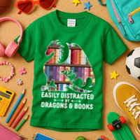 Easily Distracted By Dragons and Books Fantasy Book Lover Kids T-Shirt