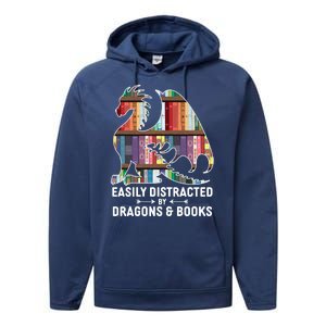 Easily Distracted By Dragons and Books Fantasy Book Lover Performance Fleece Hoodie