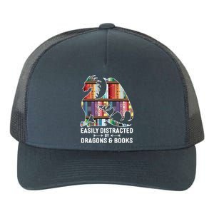 Easily Distracted By Dragons and Books Fantasy Book Lover Yupoong Adult 5-Panel Trucker Hat