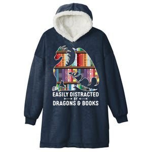 Easily Distracted By Dragons and Books Fantasy Book Lover Hooded Wearable Blanket