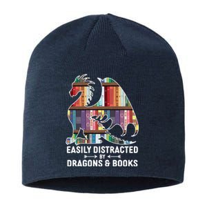 Easily Distracted By Dragons and Books Fantasy Book Lover Sustainable Beanie