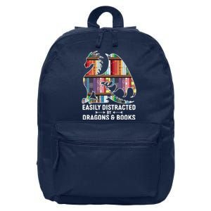 Easily Distracted By Dragons and Books Fantasy Book Lover 16 in Basic Backpack