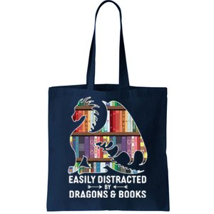 Easily Distracted By Dragons and Books Fantasy Book Lover Tote Bag