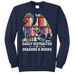 Easily Distracted By Dragons and Books Fantasy Book Lover Tall Sweatshirt