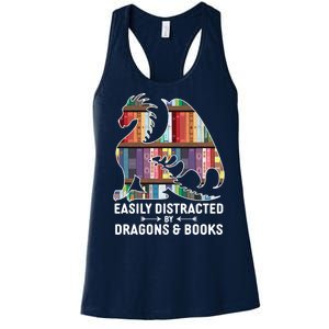 Easily Distracted By Dragons and Books Fantasy Book Lover Women's Racerback Tank