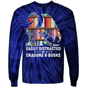 Easily Distracted By Dragons and Books Fantasy Book Lover Tie-Dye Long Sleeve Shirt