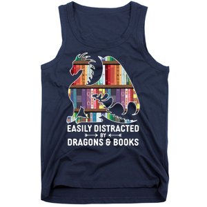 Easily Distracted By Dragons and Books Fantasy Book Lover Tank Top