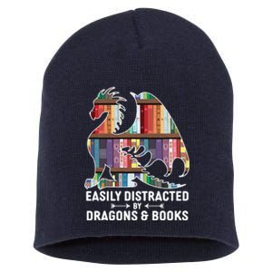 Easily Distracted By Dragons and Books Fantasy Book Lover Short Acrylic Beanie