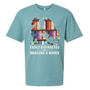 Easily Distracted By Dragons and Books Fantasy Book Lover Sueded Cloud Jersey T-Shirt