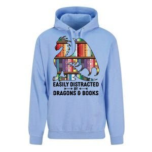 Easily Distracted By Dragons and Books Fantasy Book Lover Unisex Surf Hoodie