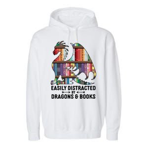 Easily Distracted By Dragons and Books Fantasy Book Lover Garment-Dyed Fleece Hoodie