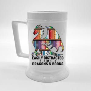 Easily Distracted By Dragons and Books Fantasy Book Lover Beer Stein