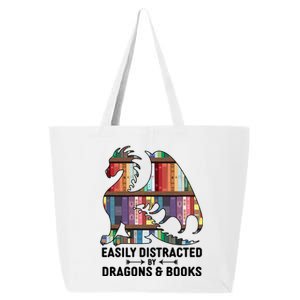 Easily Distracted By Dragons and Books Fantasy Book Lover 25L Jumbo Tote