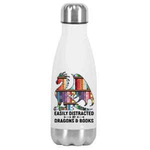 Easily Distracted By Dragons and Books Fantasy Book Lover Stainless Steel Insulated Water Bottle