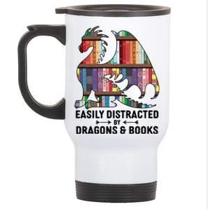 Easily Distracted By Dragons and Books Fantasy Book Lover Stainless Steel Travel Mug