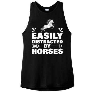 Easily Distracted By Horses Ladies PosiCharge Tri-Blend Wicking Tank