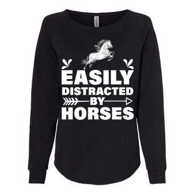 Easily Distracted By Horses Womens California Wash Sweatshirt