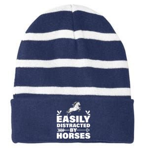 Easily Distracted By Horses Striped Beanie with Solid Band