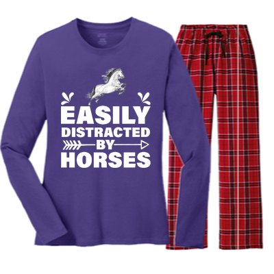 Easily Distracted By Horses Women's Long Sleeve Flannel Pajama Set 