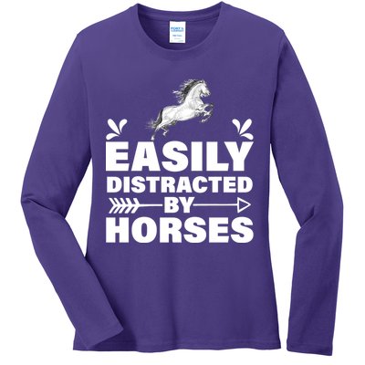 Easily Distracted By Horses Ladies Long Sleeve Shirt