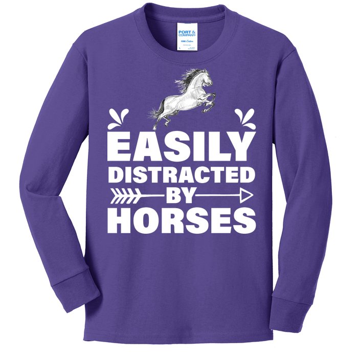 Easily Distracted By Horses Kids Long Sleeve Shirt