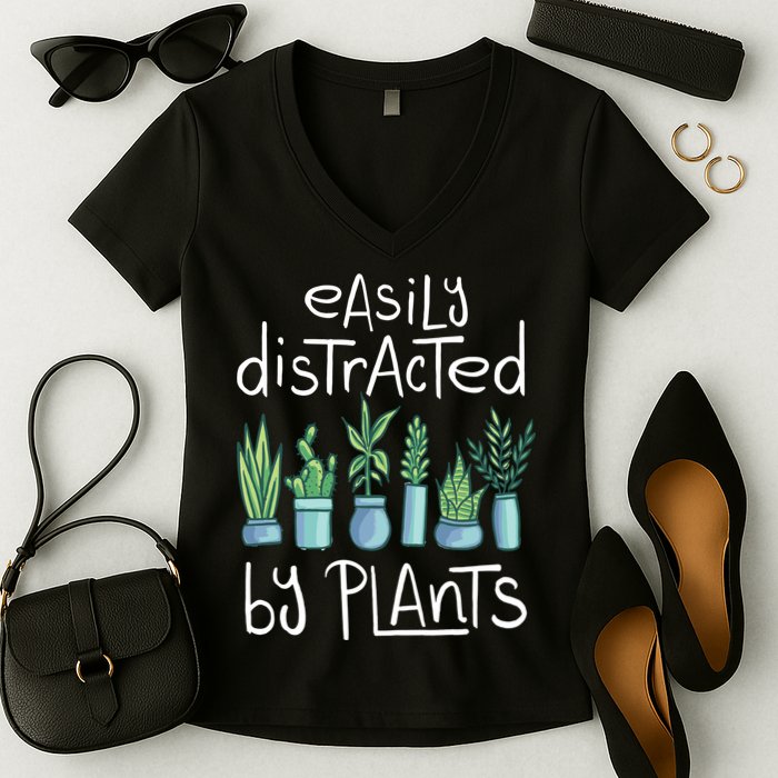 Easily Distracted By Plants Women's V-Neck T-Shirt