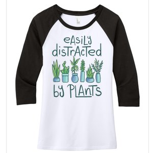 Easily Distracted By Plants Women's Tri-Blend 3/4-Sleeve Raglan Shirt