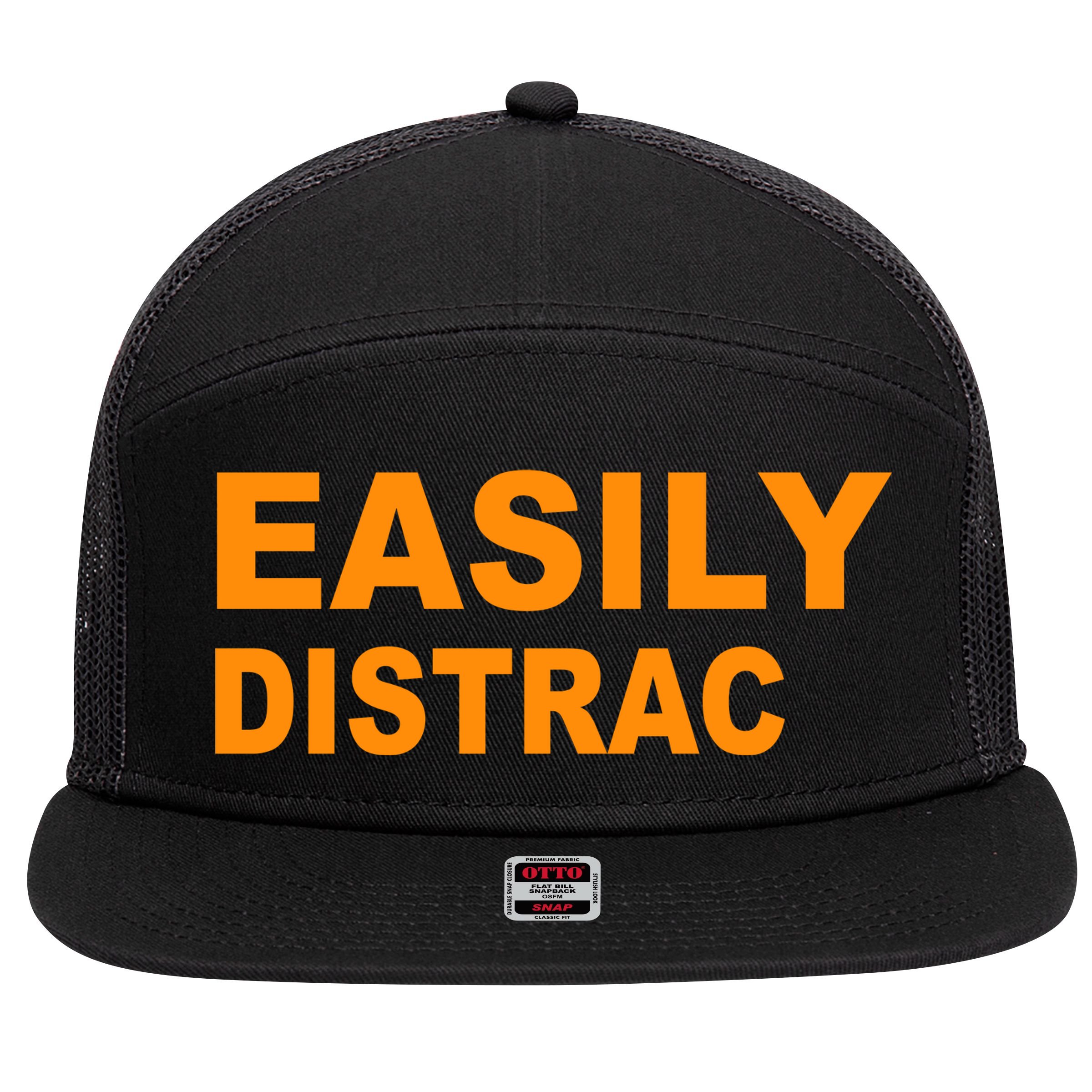 Easily Distrac(ted) Distracted Funny 7 Panel Mesh Trucker Snapback Hat