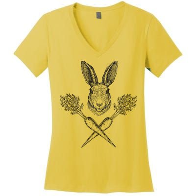 Easter Bunny Carrot Crossbones Women's V-Neck T-Shirt
