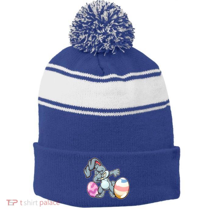 Easter Bunny Dabbing Stripe Pom Pom Beanie