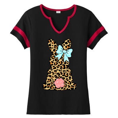 Easter Bunny Leopard Print Ladies Halftime Notch Neck Tee