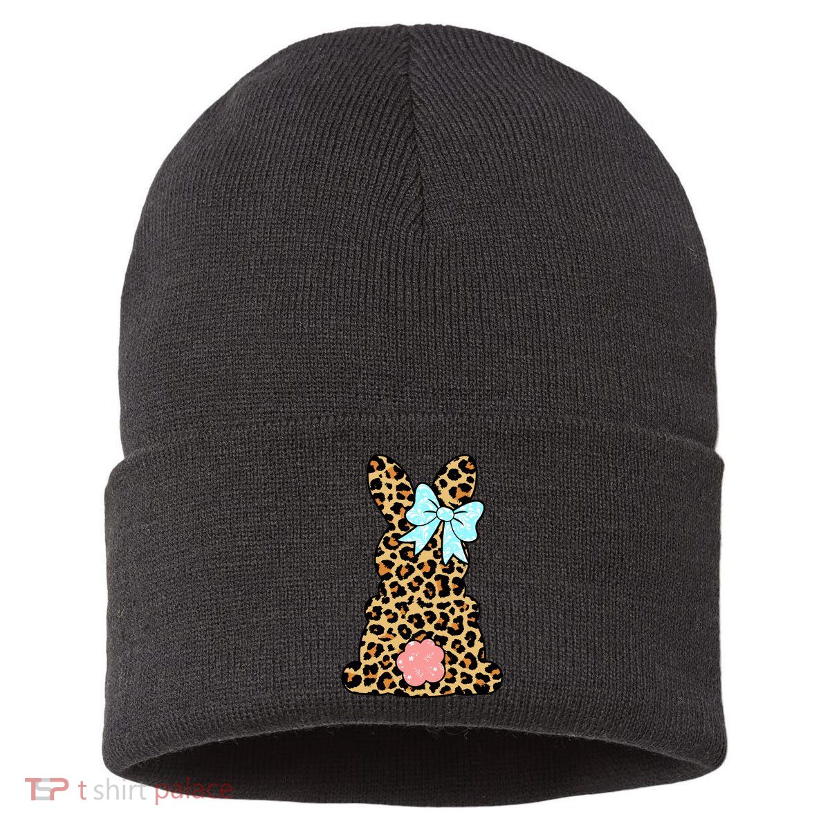 Easter Bunny Leopard Print Sustainable Knit Beanie