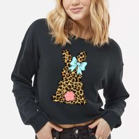 Easter Bunny Leopard Print Cropped Pullover Crew