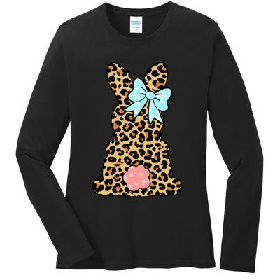 Easter Bunny Leopard Print Ladies Long Sleeve Shirt